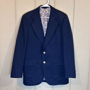 Vintage 70s Lee Dan Globmans Navy blue‎ Sports Coat Blazer Jacket